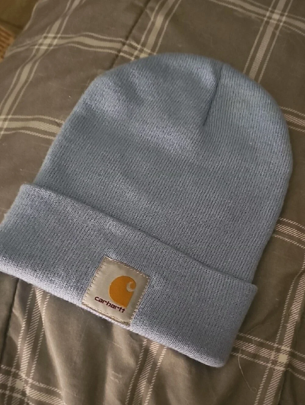 Carhartt Light Blue Cuffed Knit Beanie with Logo Patch